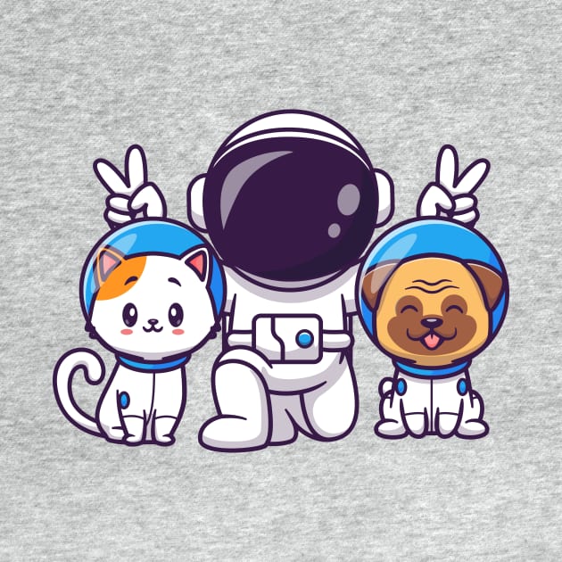 Cute Astronaut With Cat And Pug Dog Cartoon by Catalyst Labs